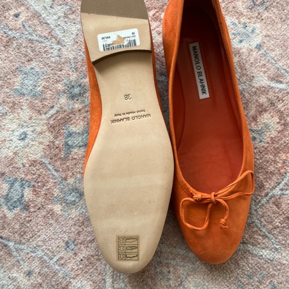 Manolo Blahnik Veralli orange suede bow-detailed leather ballet flats - Picture 4 of 5